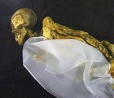The most famous undisturbed Pazyryk burial so far recovered is the 'Ice Maiden' found by archaeologist Natalia Polosmak in 1993, a rare example of a single woman given a full ceremonial wooden chamber-tomb in the 5th century BC, accompanied by six horses. She had been buried over 2,400 years ago in a casket fashioned from the hollowed-out trunk of a larch tree.<br/><br/>

On the outside of the casket were stylized images of deer and snow leopards carved in leather. Shortly after burial the grave had apparently been flooded by freezing rain and the entire contents of the burial chamber had remained frozen in permafrost. Six horses wearing elaborate harnesses had been sacrificed and lay on the logs which formed the roof of the burial chamber. The maiden's well-preserved body, carefully embalmed with peat and bark, was arranged to lie on her side as if asleep. She was young; her hair was still blonde; she had been 5 feet 6 inches tall. Even the animal style tattoos  were preserved on her pale skin: creatures with horns that develop into flowered forms. Her coffin was made large enough to accommodate the high felt headdress she was wearing, which had 15 gilded wooden birds sewn to it.